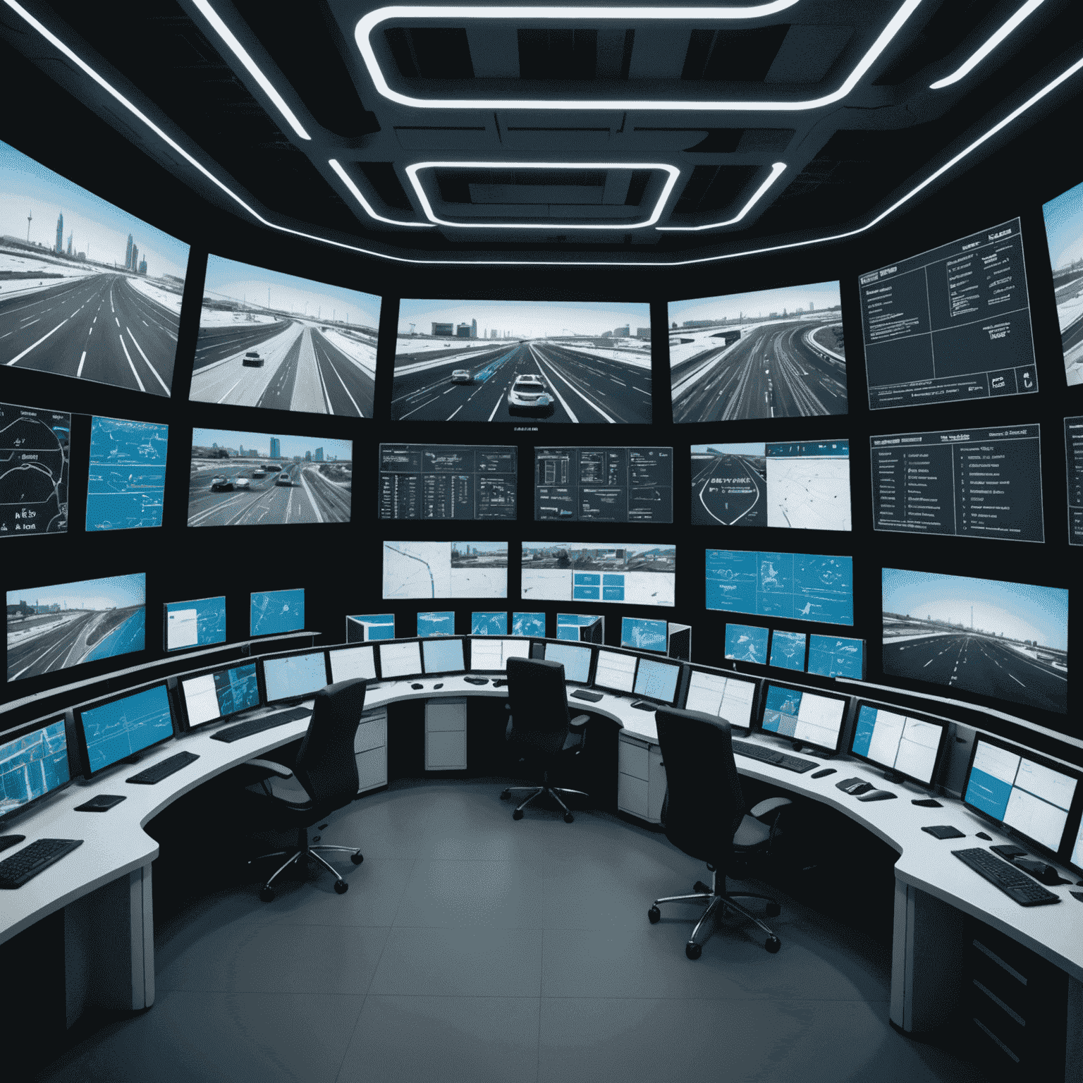 Abu Dhabi's advanced traffic control center with multiple screens displaying real-time traffic data and AI-powered analytics