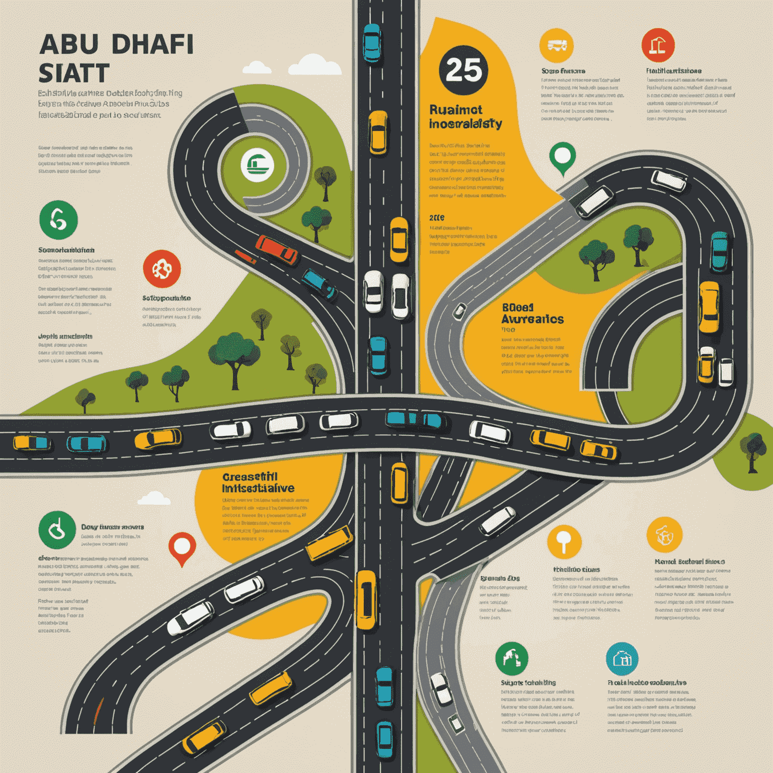 Infographic showing Abu Dhabi's top 5 road safety initiatives with icons representing each program