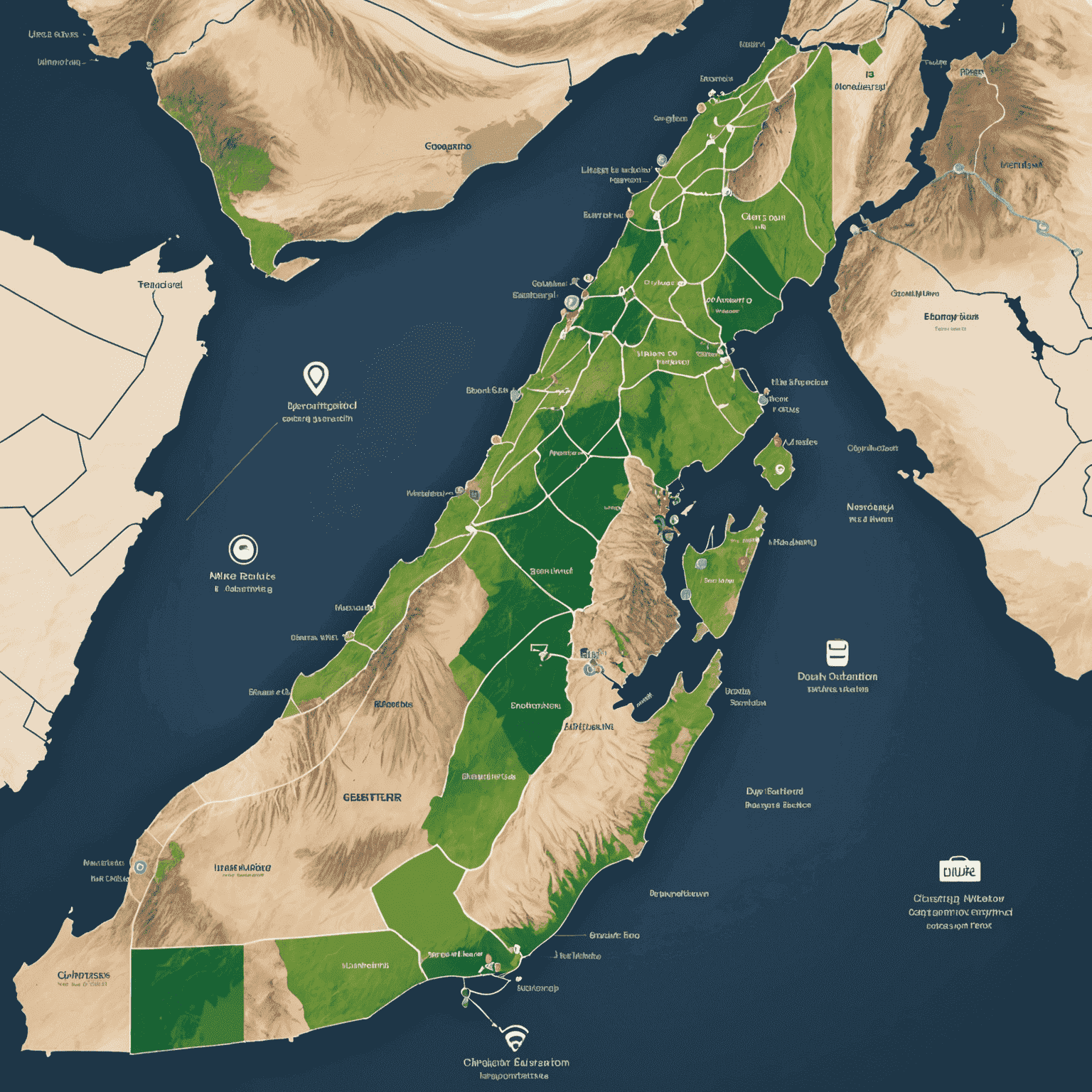 A map of the UAE showing the planned distribution of EV charging stations, highlighting the comprehensive coverage of the charging network